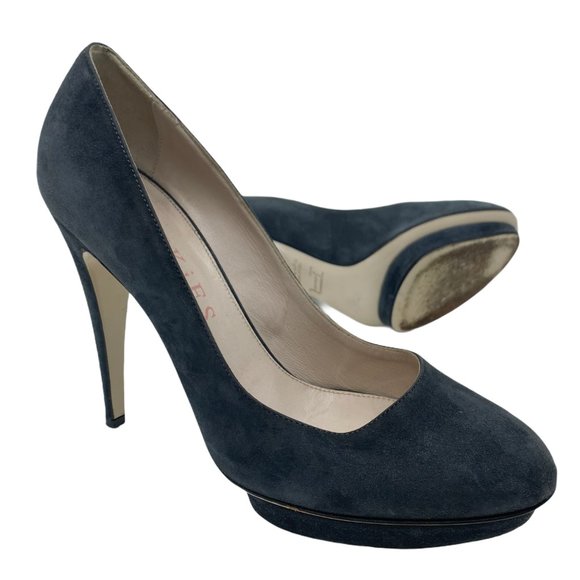 Chuckies Blue Suede High Heel‎ Shoes Platform Pumps Women's Size EU 38.5 US 8.5 - Picture 1 of 11
